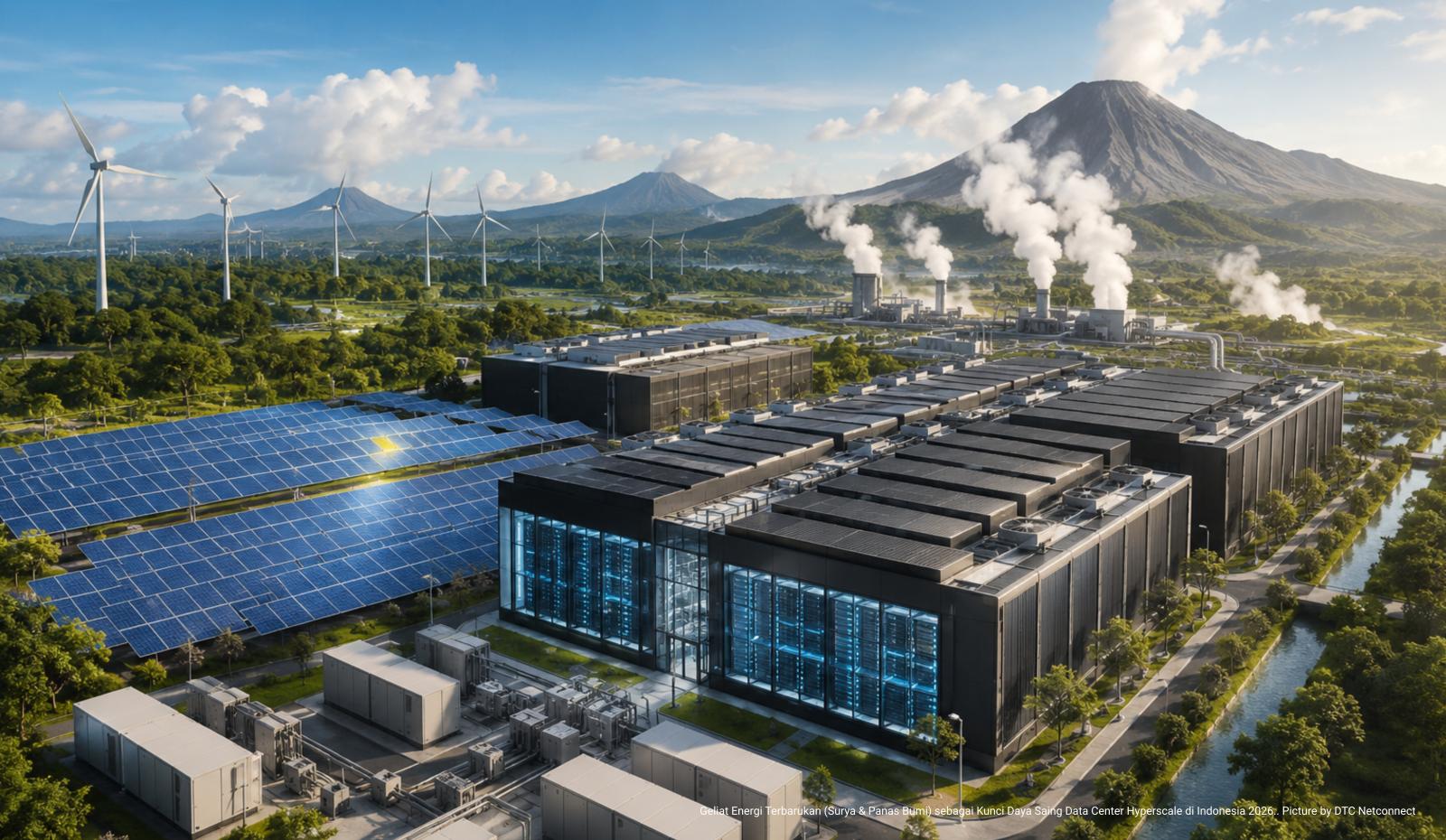 Geliat Energi Terbarukan (Surya & Panas Bumi) sebagai Kunci Daya Saing Data Center Hyperscale di Indonesia 2026.