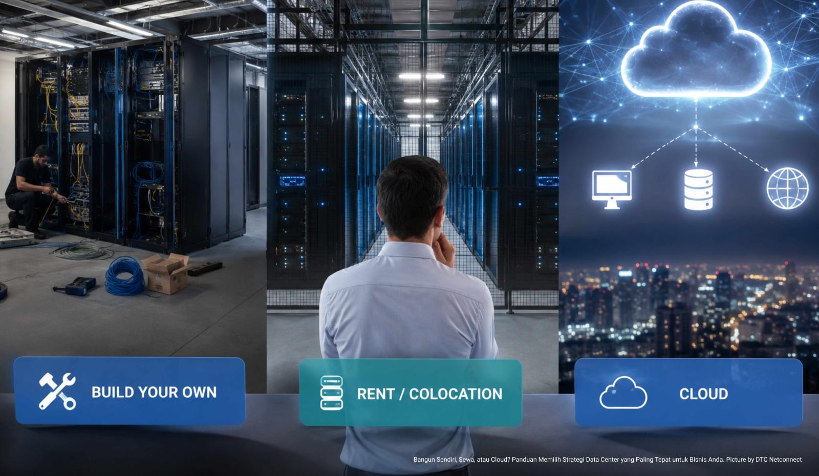 Bangun Sendiri, Sewa, atau Cloud? Panduan Memilih Strategi Data Center yang Paling Tepat untuk Bisnis Anda