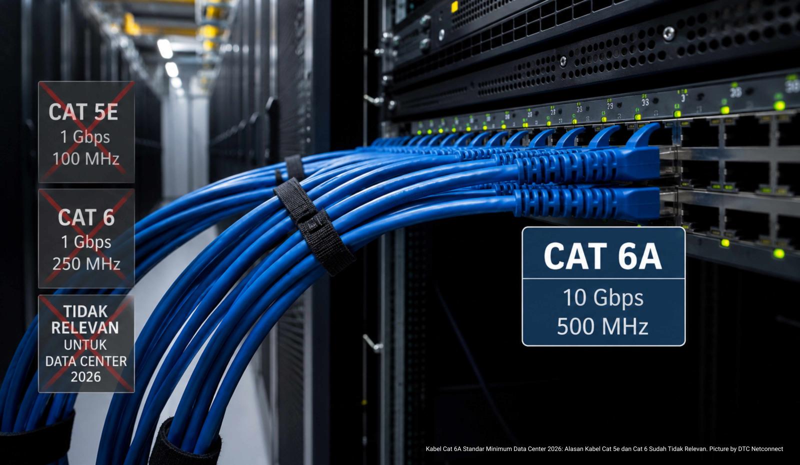 Kabel Cat 6A Standar Minimum Data Center 2026: Alasan Kabel Cat 5e dan Cat 6 Sudah Tidak Relevan